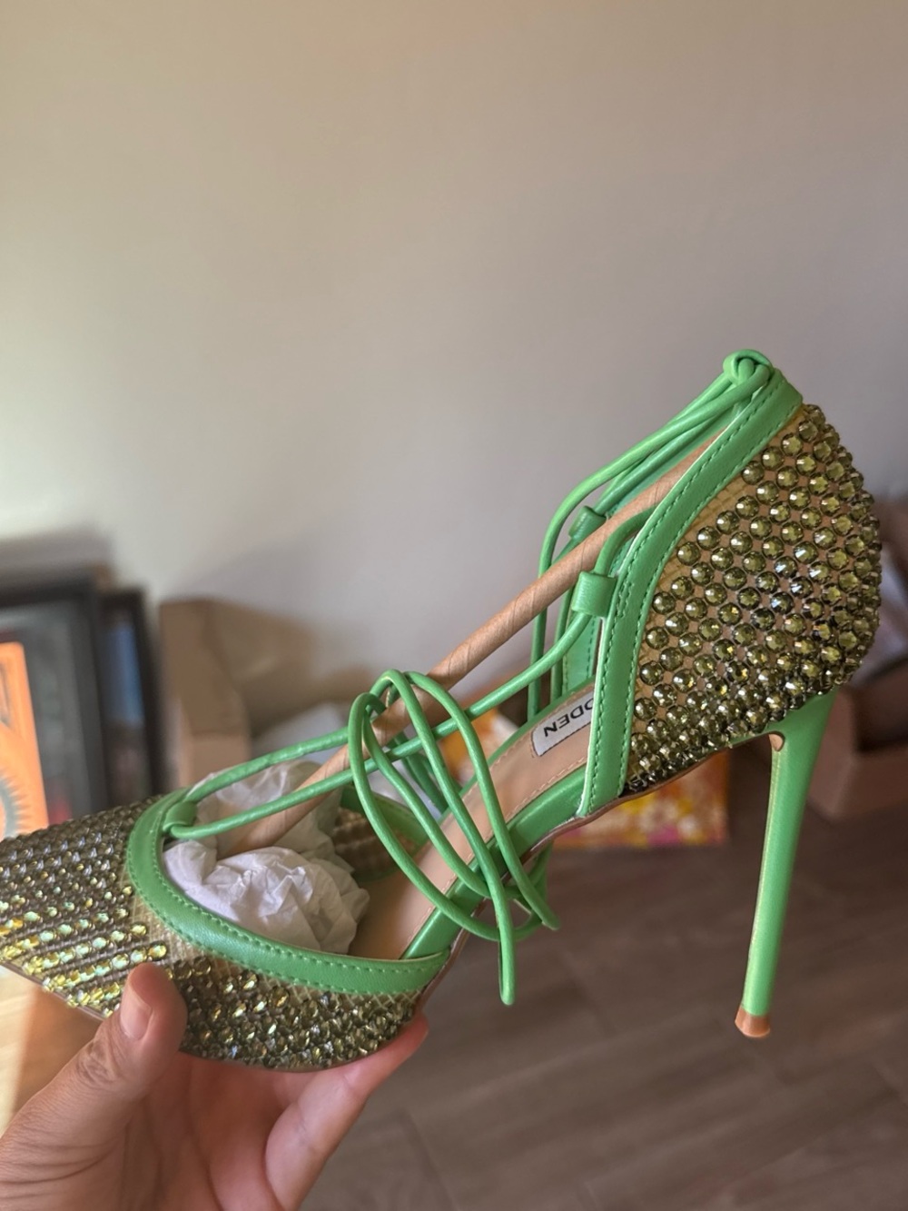 Steve Madden Lime Green Crystal Pointed Lace-Up Flat - Picture 2 of 5